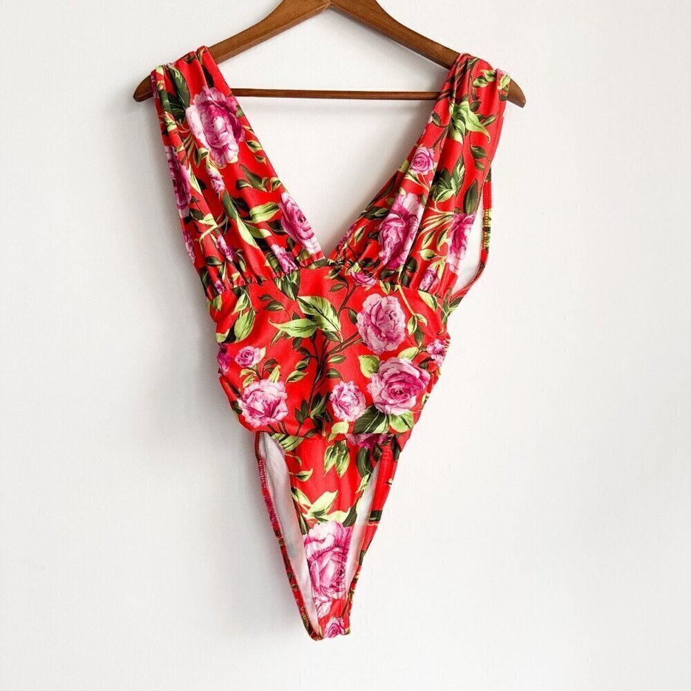 Zara Floral Deep Plunge Bodysuit S